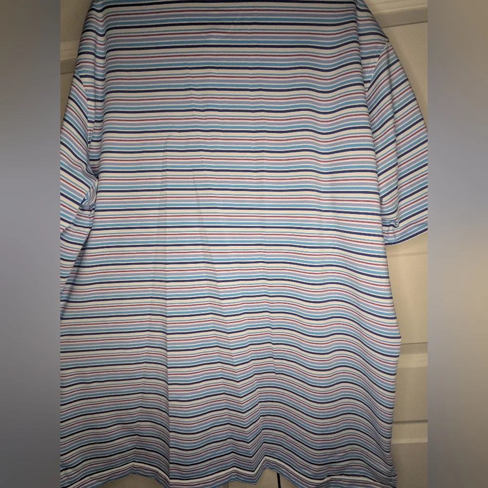 Peter Millar XL 'Summer Comfort' Polo Short Sleeve Blue Stripe - Some Pilling - Picture 15 of 16